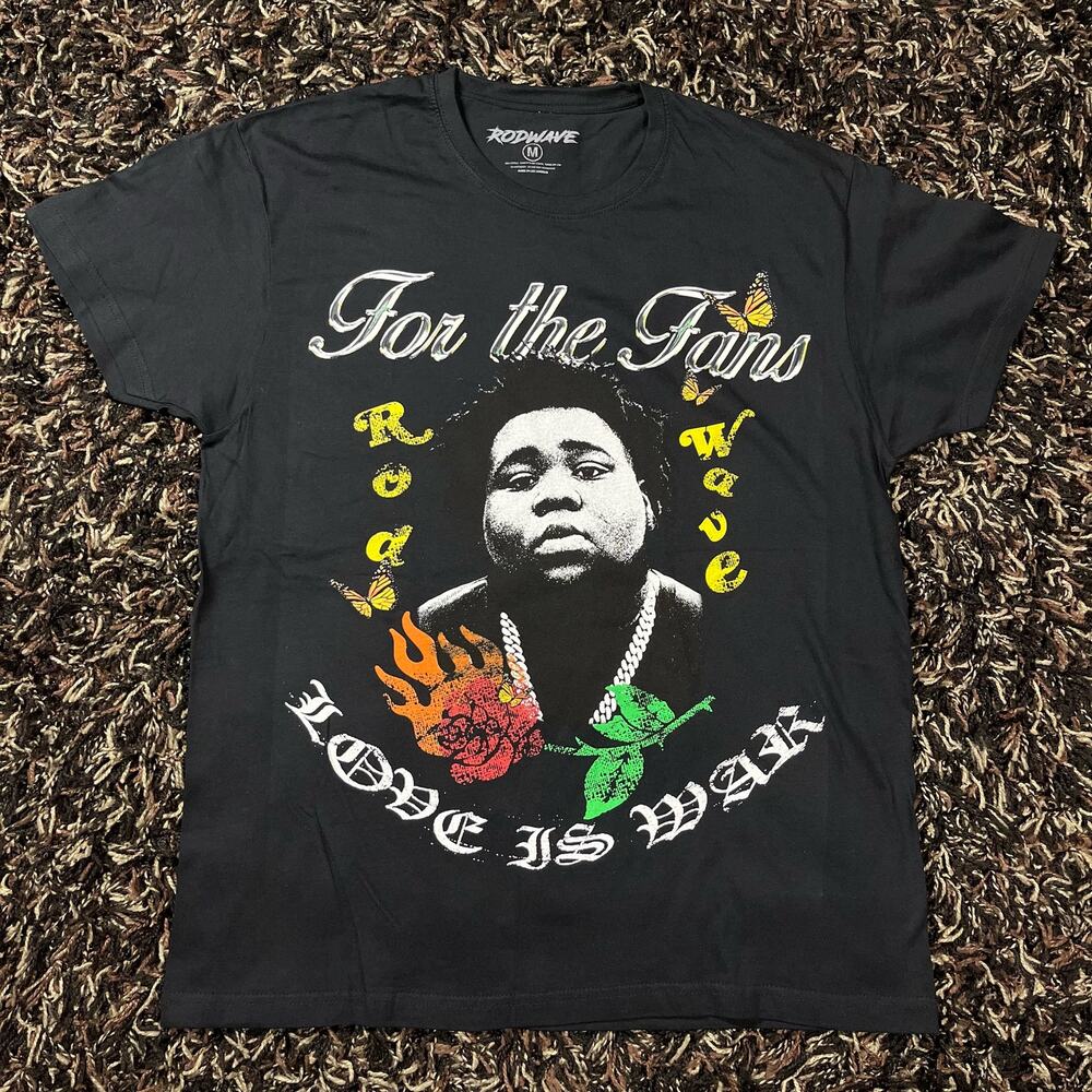 Rod Wave For The Fans Love is War Black Tee T Shirt Mens Sz M New